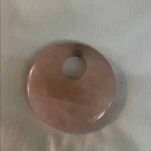 Round Rose Quartz Pendant - Soft Pink Donut Necklace Charm